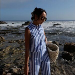 Blue Striped Sleeveless Top